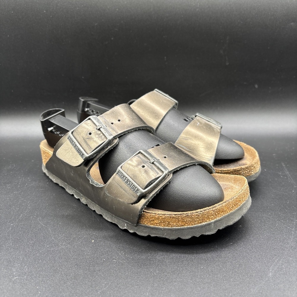 Birkenstock Arizona Women's Size 6 Shiny Metallic Grey Soft Bed Sandals 37